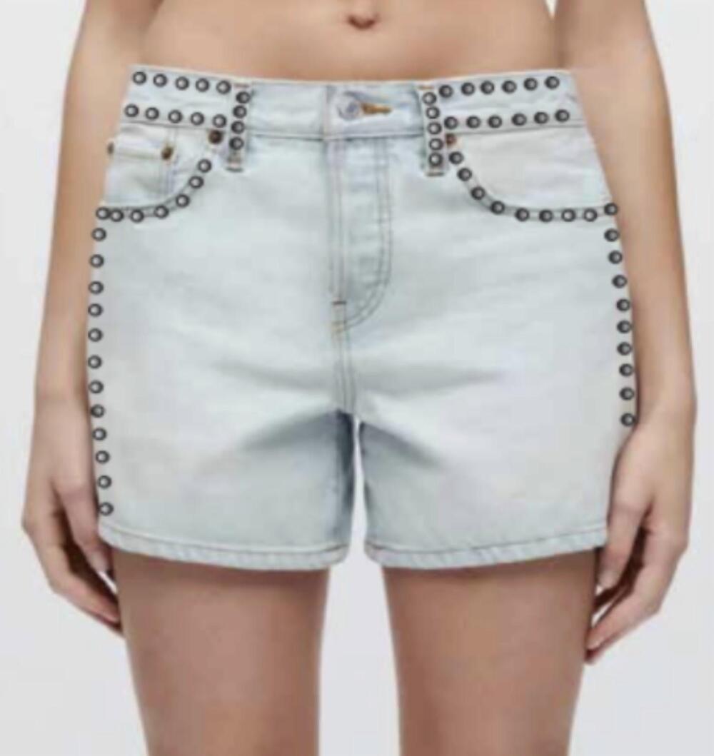NEW RE/DONE studded mid rise boy short in light denim